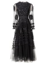 Eliana Embroidered Sequin Mesh Maxi Dress In Black